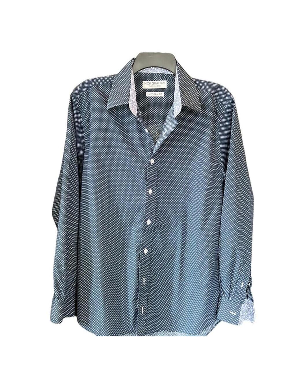 Nick Graham | Men’s Blue Modern Fit Long Sleeve Dress Shirt | Size Large | 0009